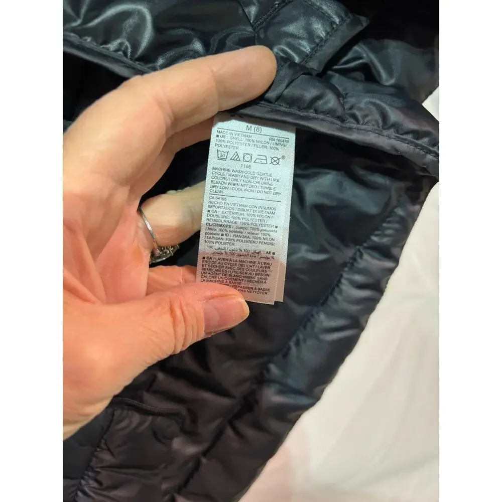 Old Navy 8 black hooded puffer full front zip jacket euc like new